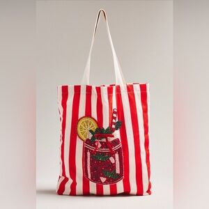 Anthropologie Printed Beaded Canvas Tote Bag, NWT